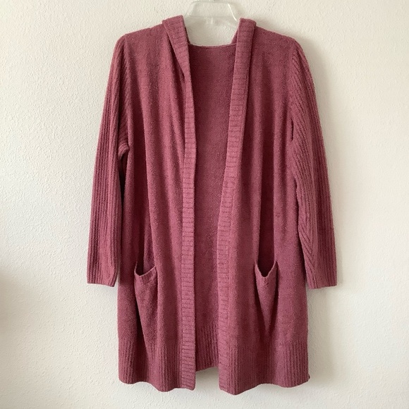 BAREFOOT DREAMS CozyChic Lite Cardigan Hood Pockets Pink Loungewear Plus Size 1X - Picture 1 of 15